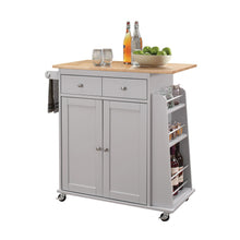Load image into Gallery viewer, 35" X 18" X 34" Natural And Gray Rubber Wood Kitchen Cart
