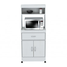 Load image into Gallery viewer, White Finish Wood Microwave Cabinet with Two Doors and Drawer