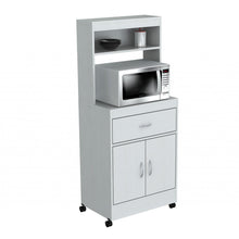 Load image into Gallery viewer, White Finish Wood Microwave Cabinet with Two Doors and Drawer
