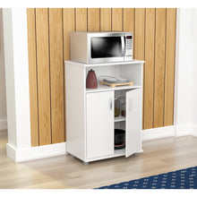 Load image into Gallery viewer, White Finish Wood Microwave Cart with Cabinet