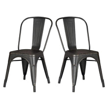 Load image into Gallery viewer, Set of 2 Black Distressed Metal Dining Chairs With Back