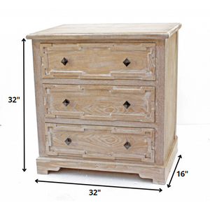 16 x 32 x 32 Natural 3 Drawer Rustic White-Washed Wood - Cabinet