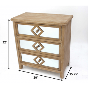 15.75 x 30 x 32 Tan Mirrored 3 Drawer Wooden - Cabinet