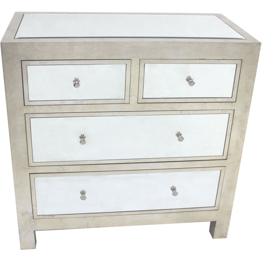 18 x 36 x 36 Silver 4 Drawer Mirrored Wood - Cabinet