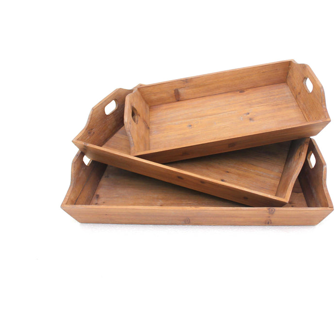 16.5 x 24.25 x 3.75 Brown Country Cottage Wooden - Serving Tray 3pcs