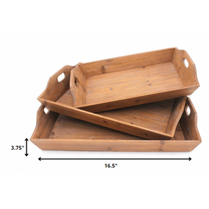 16.5 x 24.25 x 3.75 Brown Country Cottage Wooden - Serving Tray 3pcs