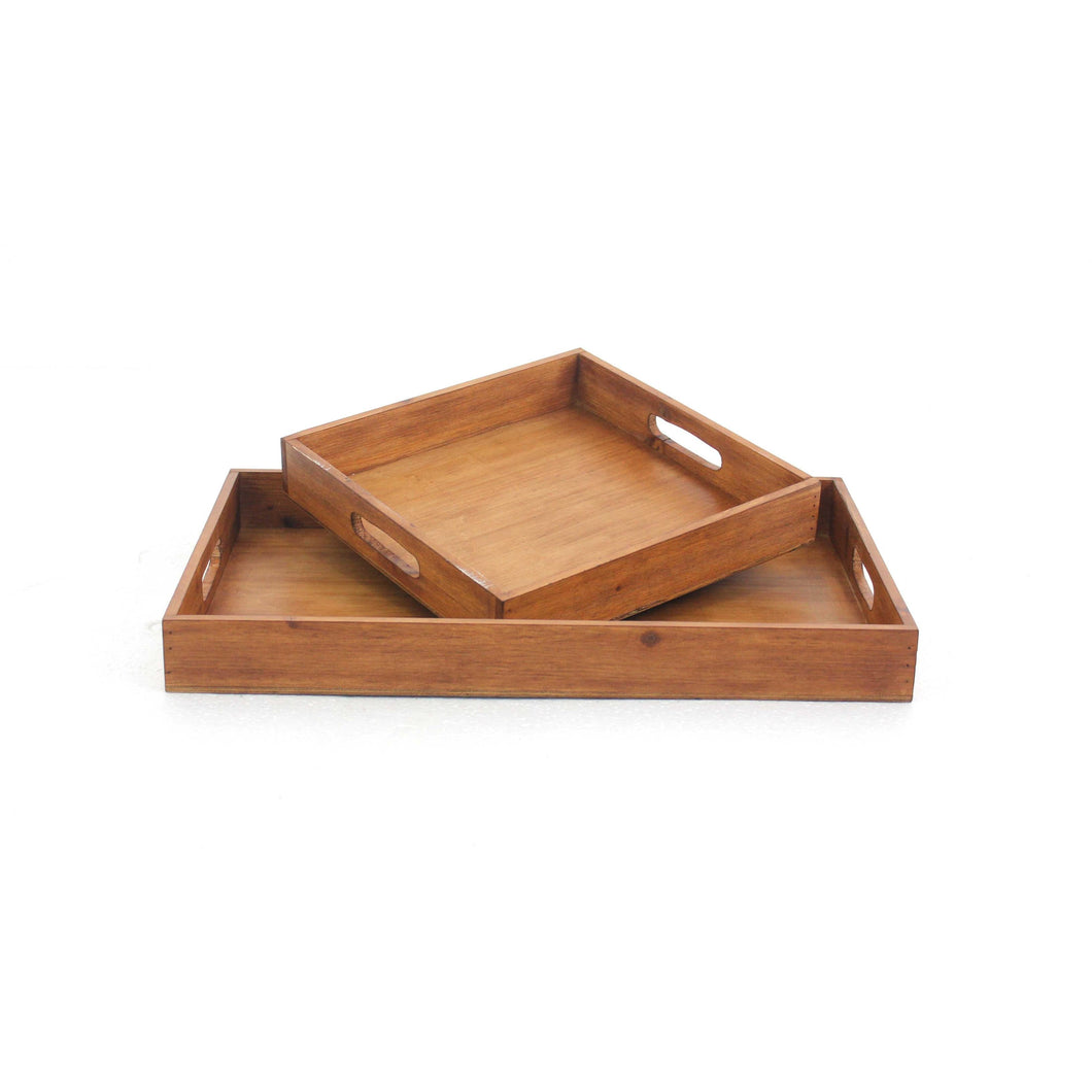 14.5 x 22.5 x 2.5 Brown Country Cottage Wooden Serving Tray 2pc