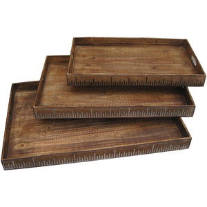 19 X 12 Brown Wood Tray Set