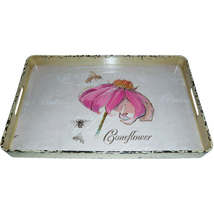 Vintage Style Pretty Pink Flower Metal Serving Tray