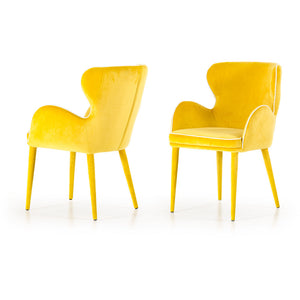 33" Yellow Fabric and Metal Dining Chair