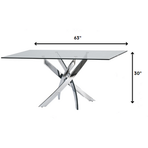 30" Glass and Steel Rectangular Dining Table