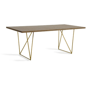 30" Tobacco Veneer MDF and Antique Brass Dining Table