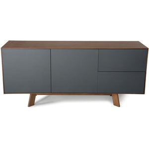 30" Charcoal Grey and Walnut Veneer MDF and Metal Buffet