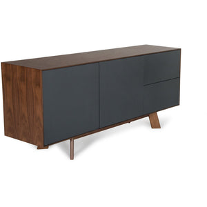 30" Charcoal Grey and Walnut Veneer MDF and Metal Buffet