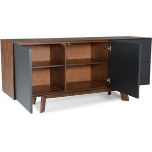 30" Charcoal Grey and Walnut Veneer MDF and Metal Buffet
