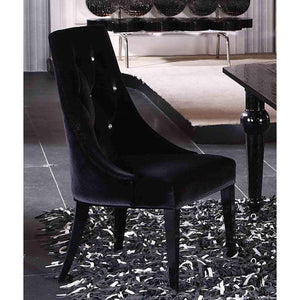 Two 40" Black Velour Fabric and Wood Dining Chairs