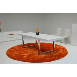 30" White MDF Extendable Dining Table with Stainless Steel Legs