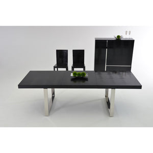 30" Black Crocodile Lacquer MDF Dining Table with Stainless Steel Legs