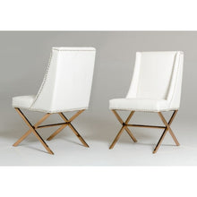 Load image into Gallery viewer, 37&quot; White Leatherette and Rosegold Steel Dining Chair