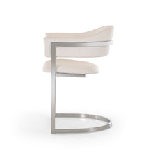 Load image into Gallery viewer, 30&quot; White Leatherette and Stainless Steel Dining Chair