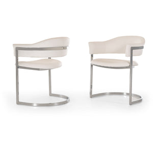 30" White Leatherette and Stainless Steel Dining Chair