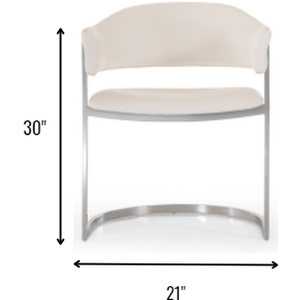 30" White Leatherette and Stainless Steel Dining Chair