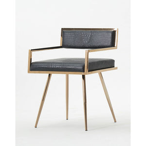 30" Black Leatherette and Rosegold Stainless Steel Dining Chair