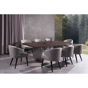 31" Grey Fabric Dining Chair with Wood Legs
