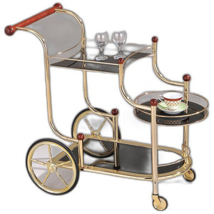 38" X 21" X 33" Golden Plated And Black Glass Serving Cart