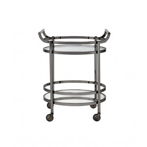 27" X 19" X 34" Clear Glass And Black Nickel Serving Cart