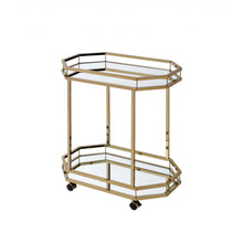 Load image into Gallery viewer, Champagne Finish Metal Serving Cart with 2 Mirror Shelves