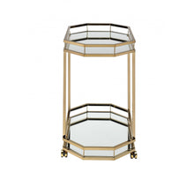 Load image into Gallery viewer, Champagne Finish Metal Serving Cart with 2 Mirror Shelves