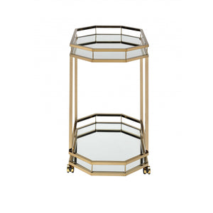 Champagne Finish Metal Serving Cart with 2 Mirror Shelves