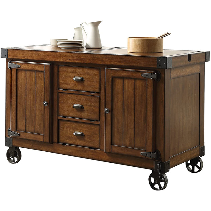 Rustic Farmhouse Warm Tobacco Rolling Kitchen Cart