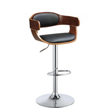 Load image into Gallery viewer, 34&quot; Sleek Walnut Finish Black Faux Leather Adjustable Swivel Bar Stool with Chrome Base