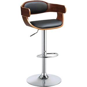 34" Sleek Walnut Finish Black Faux Leather Adjustable Swivel Bar Stool with Chrome Base