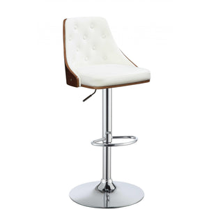 33" Cream White Faux Leather Adjustable Swivel Bar Stool with Metal Base