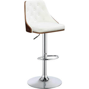 33" Cream White Faux Leather Adjustable Swivel Bar Stool with Metal Base