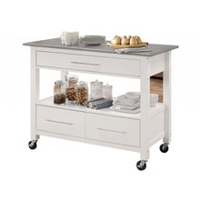 Load image into Gallery viewer, White and Stainless Rolling Kitchen Island or Bar Cart