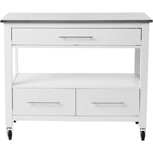 Load image into Gallery viewer, White and Stainless Rolling Kitchen Island or Bar Cart