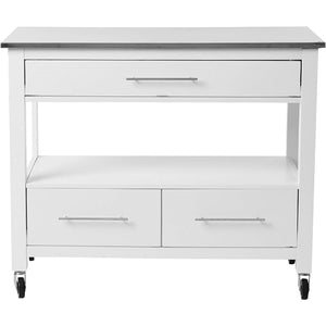 White and Stainless Rolling Kitchen Island or Bar Cart