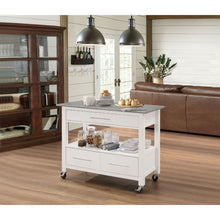 Load image into Gallery viewer, White and Stainless Rolling Kitchen Island or Bar Cart