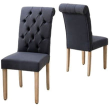 Load image into Gallery viewer, Blue Roll Top Tufted Linen Fabric Modern Dining Chair in a Set of 2