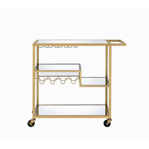 40" X 16" X 37" Gold And Clear Glass Serving Cart