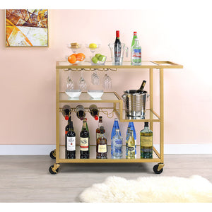 40" X 16" X 37" Gold And Clear Glass Serving Cart