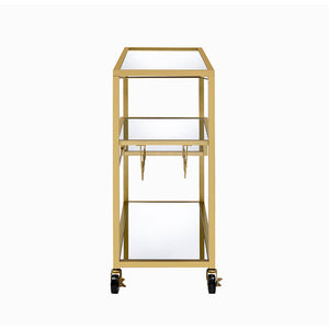 40" X 16" X 37" Gold And Clear Glass Serving Cart