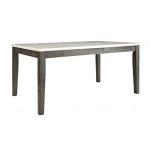 64" X 38" X 30" White Marble And Gray Oak Dining Table