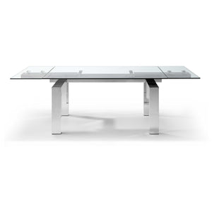 63 X 35 X 30 Clear Glass Aluminum Extendable Dining Table