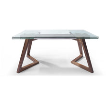 Load image into Gallery viewer, 63 X 35 X 30 Walnut Glass Stainless Steel Extendable Dining Table