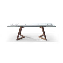 Load image into Gallery viewer, 63 X 35 X 30 Walnut Glass Stainless Steel Extendable Dining Table